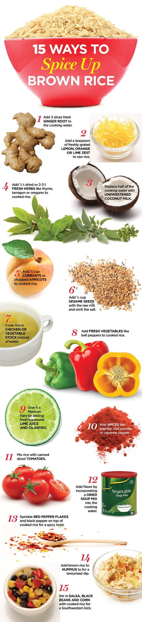 15 Ways To Spice Up Your Brown Rice Infographic